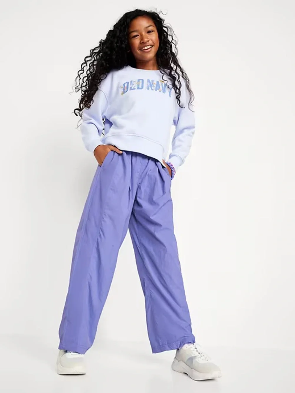 Old Navy Girls' Blue Periwinkle High-waisted Crinkle Wide-Leg Pull-On Pants